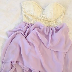 💜Lavender & cream S lace chiffon high low dress💜